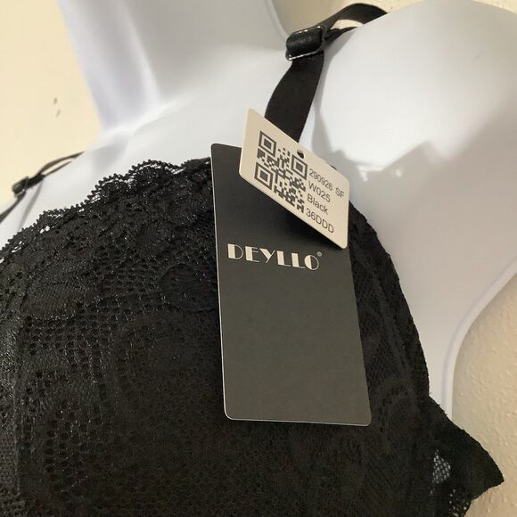 New with Tags Dellyo Black Lace Padded Bra 36DDD Gothic Dark Romantic Feminine - Picture 4 of 7